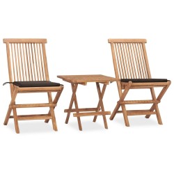 Ensemble à manger d'extérieur pliable avec coussin 3 pcs Teck 