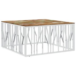 Table basse argenté acier inoxydable/bois massif récupération 