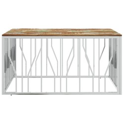 Table basse argenté acier inoxydable/bois massif récupération 