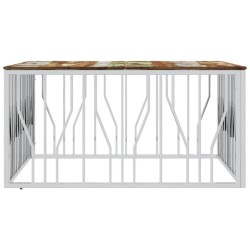 Table basse argenté acier inoxydable/bois massif récupération 