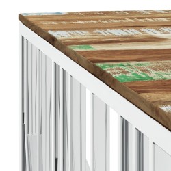 Table basse argenté acier inoxydable/bois massif récupération 