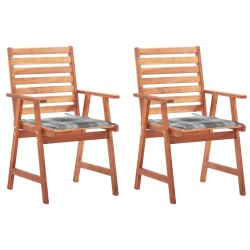 Chaises à manger d'extérieur lot de 2 et coussins Acacia massif 