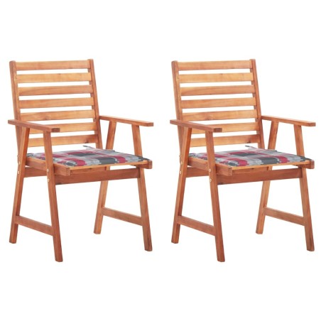 Chaises à manger d'extérieur lot de 2 et coussins Acacia massif 