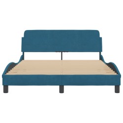 Cadre de lit et tête de lit sans matelas bleu 140x190cm velours 