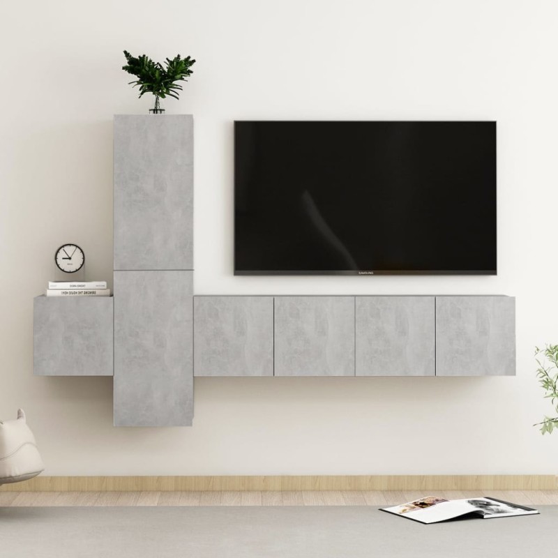 Ensemble de meubles TV 5 pcs Gris béton Bois d'ingénierie Ensemble de meubles TV 5 pcs Gris béton Bois d'ingénierie