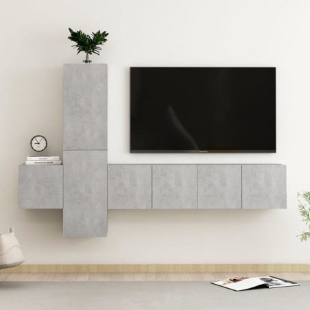 Ensemble de meubles TV 5 pcs Gris béton Bois d'ingénierie 