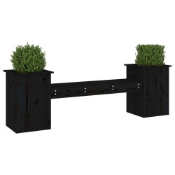 Banc avec jardinières noir 184,5x39,5x56,5cm bois massif de pin 