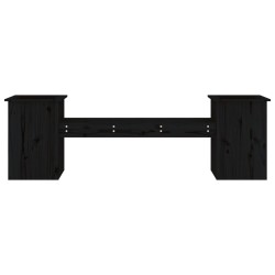 Banc avec jardinières noir 184,5x39,5x56,5cm bois massif de pin 