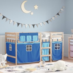Lit mezzanine enfants avec rideaux sans matelas bleu 90x190 cm 