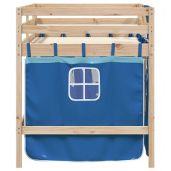 Lit mezzanine enfants avec rideaux sans matelas bleu 90x190 cm 