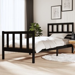 Cadre de lit sans matelas noir bois massif 90x200 cm 