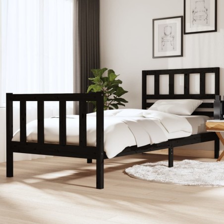 Cadre de lit sans matelas noir bois massif 90x200 cm 