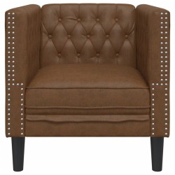 Fauteuil Chesterfield marron similicuir daim 
