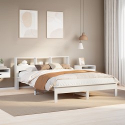 Lit bibliothèque sans matelas blanc 120x190 cm bois pin massif 