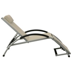 Chaise longue avec oreiller textilène crème 
