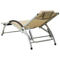 Chaise longue avec oreiller textilène crème 