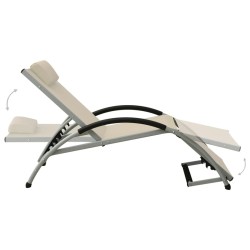 Chaise longue avec oreiller textilène crème 