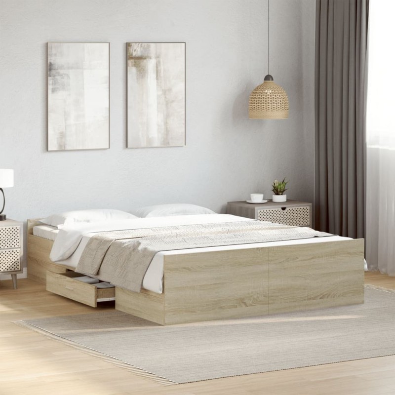 Cadre de lit avec tiroirs sans matelas chêne sonoma 140x190 cm 