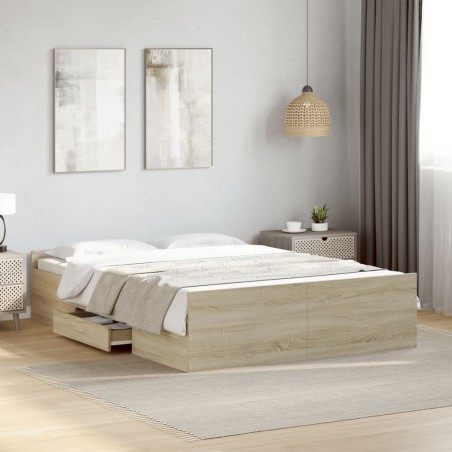 Cadre de lit avec tiroirs sans matelas chêne sonoma 140x190 cm 