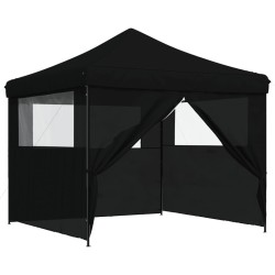 Tente de réception pliable escamotable 4 parois latérales noir 