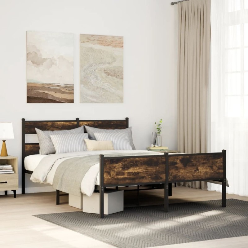 Cadre de lit sans matelas chêne fumé 150x200 cm bois ingénierie 