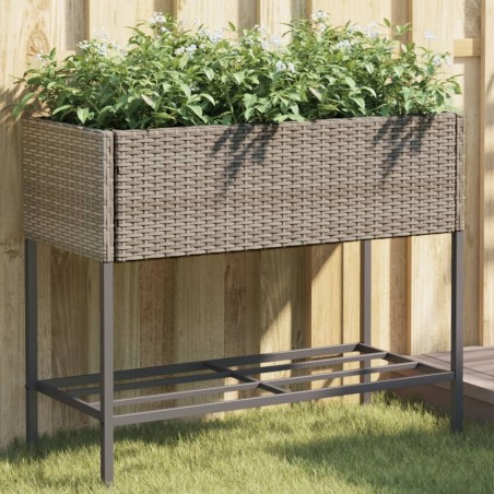 Jardinières avec étagère 2 pcs gris 90x40x75 cm résine tressée 