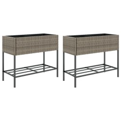 Jardinières avec étagère 2 pcs gris 90x40x75 cm résine tressée 