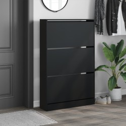 Armoire à chaussures noir 80x21x125,5 cm bois d'ingénierie 