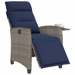 Chaise de jardin inclinable avec table d'appoint gris polyrotin 