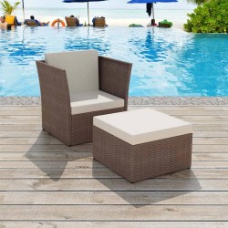 Chaise de jardin avec tabouret Marron Résine tressée  