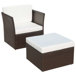 Chaise de jardin avec tabouret Marron Résine tressée  