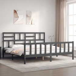 Cadre de lit sans matelas gris 200x200 cm bois massif de pin 