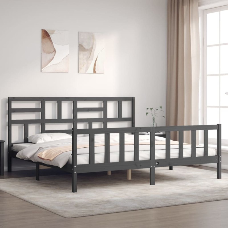 Cadre de lit sans matelas gris 200x200 cm bois massif de pin 
