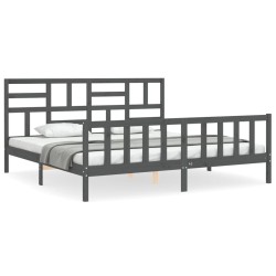 Cadre de lit sans matelas gris 200x200 cm bois massif de pin 
