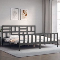 Cadre de lit sans matelas gris 200x200 cm bois massif de pin 