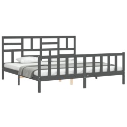Cadre de lit sans matelas gris 200x200 cm bois massif de pin 