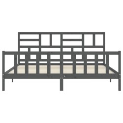 Cadre de lit sans matelas gris 200x200 cm bois massif de pin 