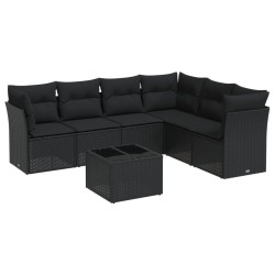 Salon de jardin 7 pcs avec coussins noir résine tressée 