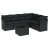 Salon de jardin 7 pcs avec coussins noir résine tressée 