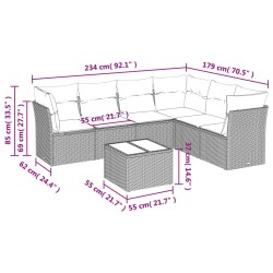 Salon de jardin 7 pcs avec coussins noir résine tressée 