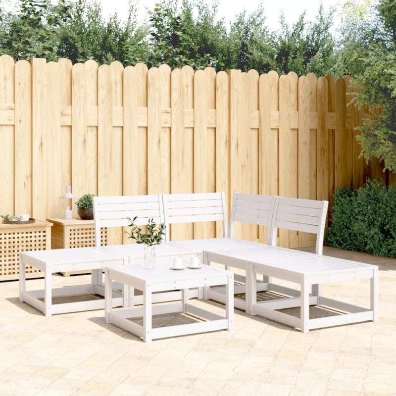 Salon de jardin 5 pcs blanc bois massif de pin 