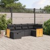 Salon de jardin 6 pcs avec coussins noir résine tressée 