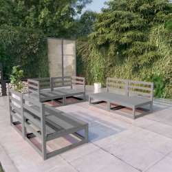 Salon de jardin 6 pcs gris bois de pin massif 