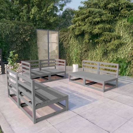 Salon de jardin 6 pcs gris bois de pin massif 