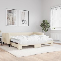 Lit de jour avec gigogne et matelas crème 100x200 cm tissu 