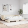 Lit de jour avec gigogne et matelas crème 100x200 cm tissu 
