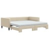 Lit de jour avec gigogne et matelas crème 100x200 cm tissu 