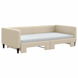 Lit de jour avec gigogne et matelas crème 100x200 cm tissu 
