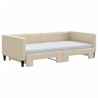 Lit de jour avec gigogne et matelas crème 100x200 cm tissu 