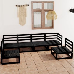 Salon de jardin 6 pcs noir bois de pin massif 